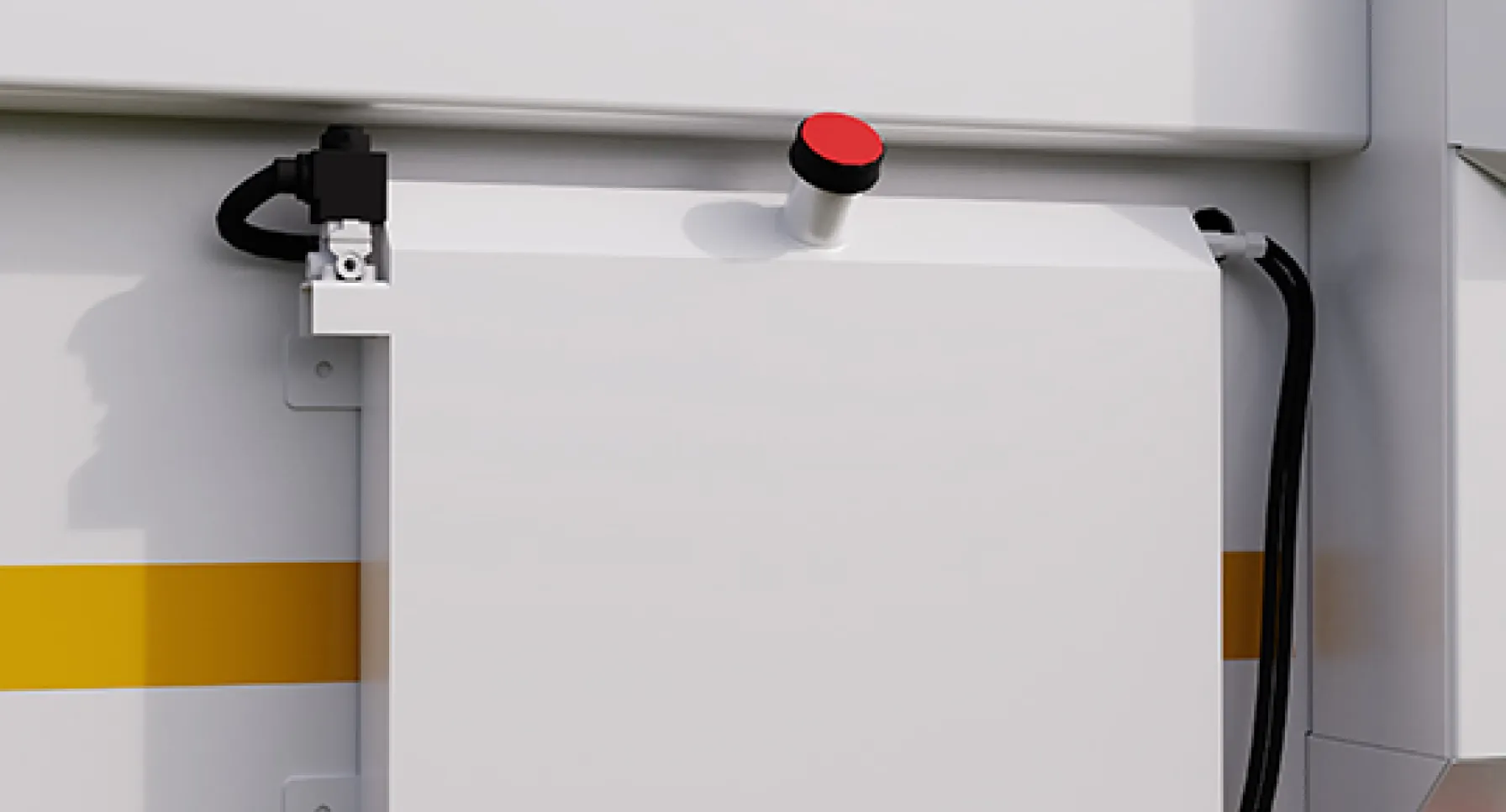 Detail of an Easy accessory mounted on a white truck body