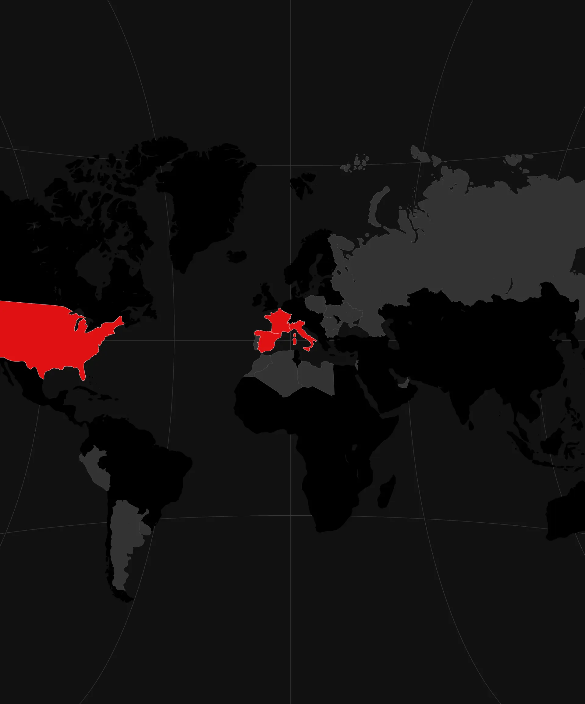 World map with the United States and Europe highlighted, where Nord Engineering works are installed
