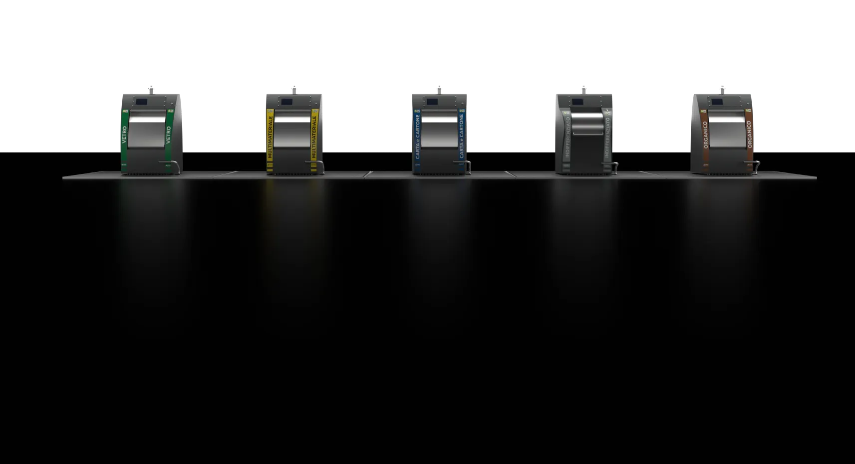 Row of underground containers in five colours
