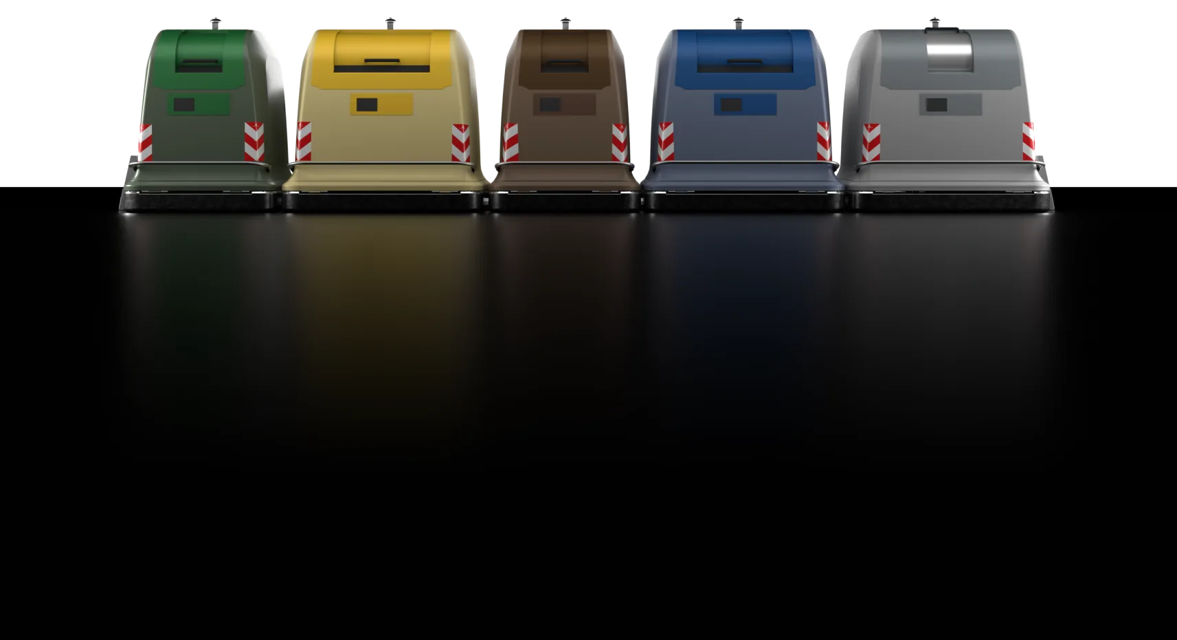 Row of Junior containers with coloured lids for sorted waste
