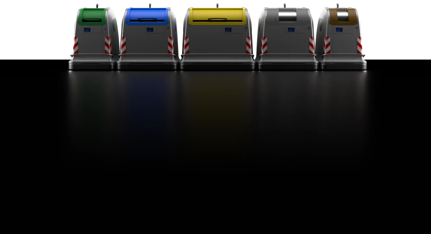 Row of City Next containers with coloured lids for sorted waste